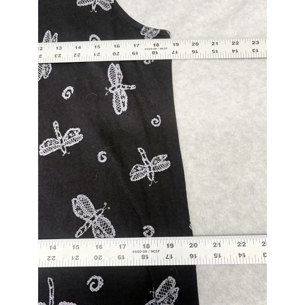 Fresh Produce Dress Womens Large Black Purple Dragonfly Print Maxi Vintage USA